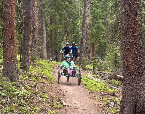 Person on Hand Pedal bike in forest